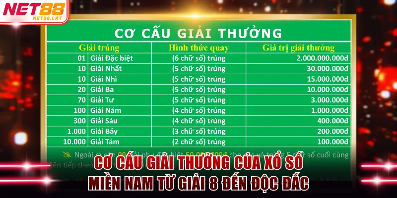 Khám Phá Xổ Số Miền Nam Và Luật Chơi Dành Cho Người Mới 3 Cơ cấu giải thưởng của xổ số miền Nam từ giải 8 đến độc đắc